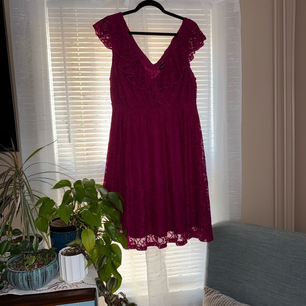 Torrid Lace V-Neck Midi Dress - Deep Pink